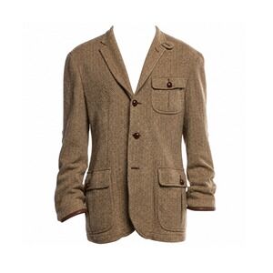 Polo Ralph Lauren Herringbone Tweed Leather Detailed Single-Breasted Blazer